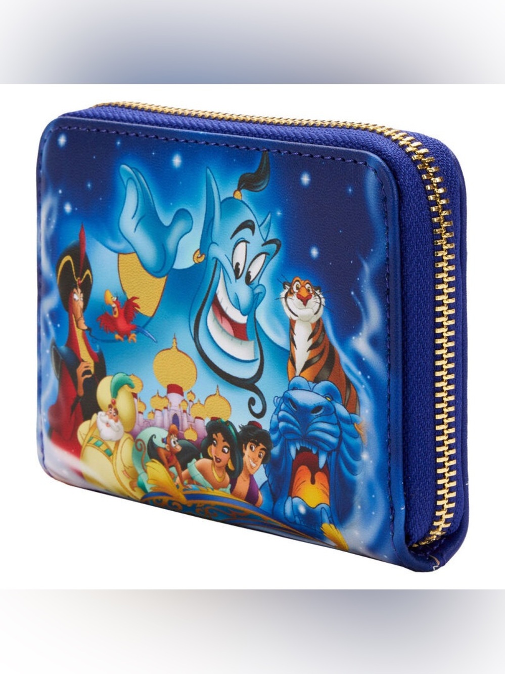 Loungefly Blue Aladdin 3D Zip Wallet with Character Collage
